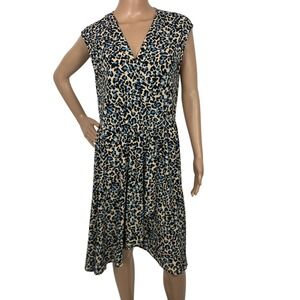 BCBGMaxAzria Faux Wrap Dress Cheetah Print V-Neck Size M Teacher Office Pinup